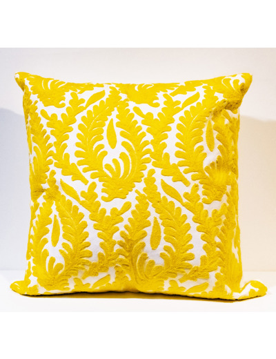 Housse de coussin Thai - Tissage Feuilles - Jaune