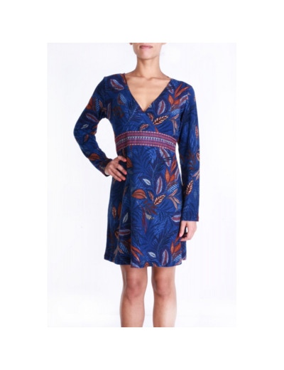 Robe bleue imprimée feuilles