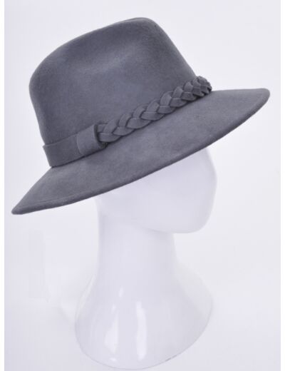 Chapeau Laine Gris avec tresse